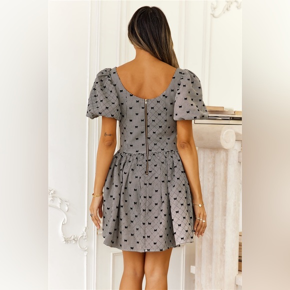 Sofie the Label Bows of Enchantment Mini Dress Puff Sleeve Brown Small NWT - Picture 4 of 16